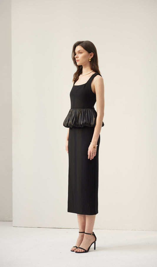 Ruffle Hem Slit Midi Dress