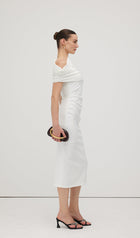 Asymmetric Off Shoulder Midi Dress