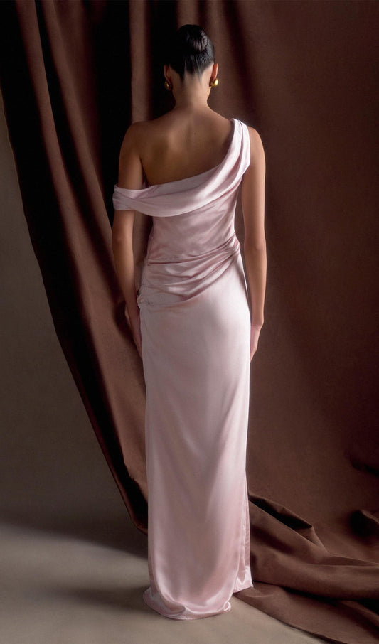 Off Shoulder Satin Maxi Dress