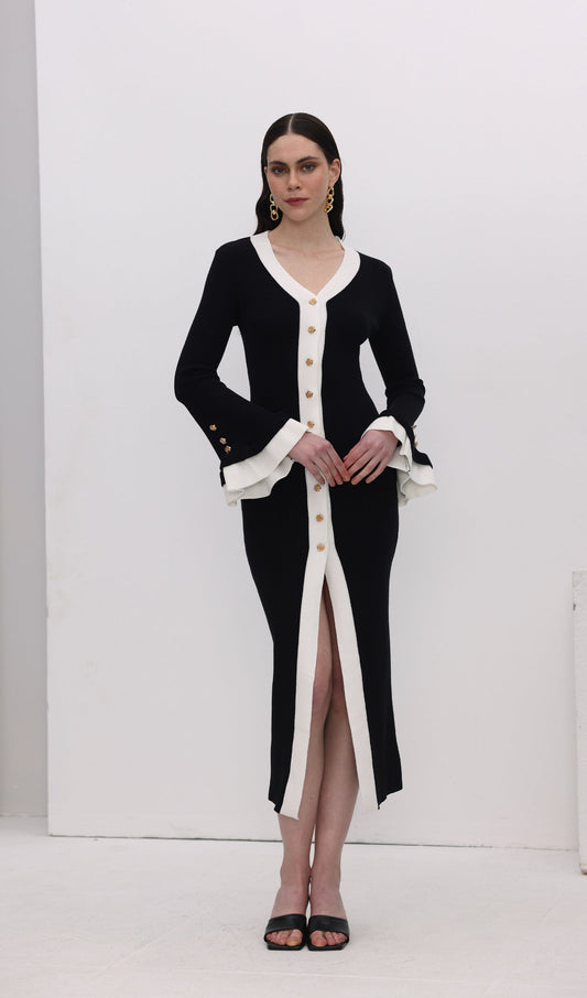 Knitted Contrasting Cuffs Maxi Dress