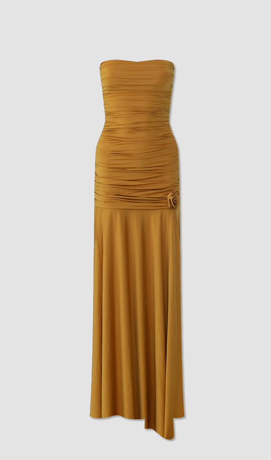 Off Shoulder Pleated Split Maxi Dress
