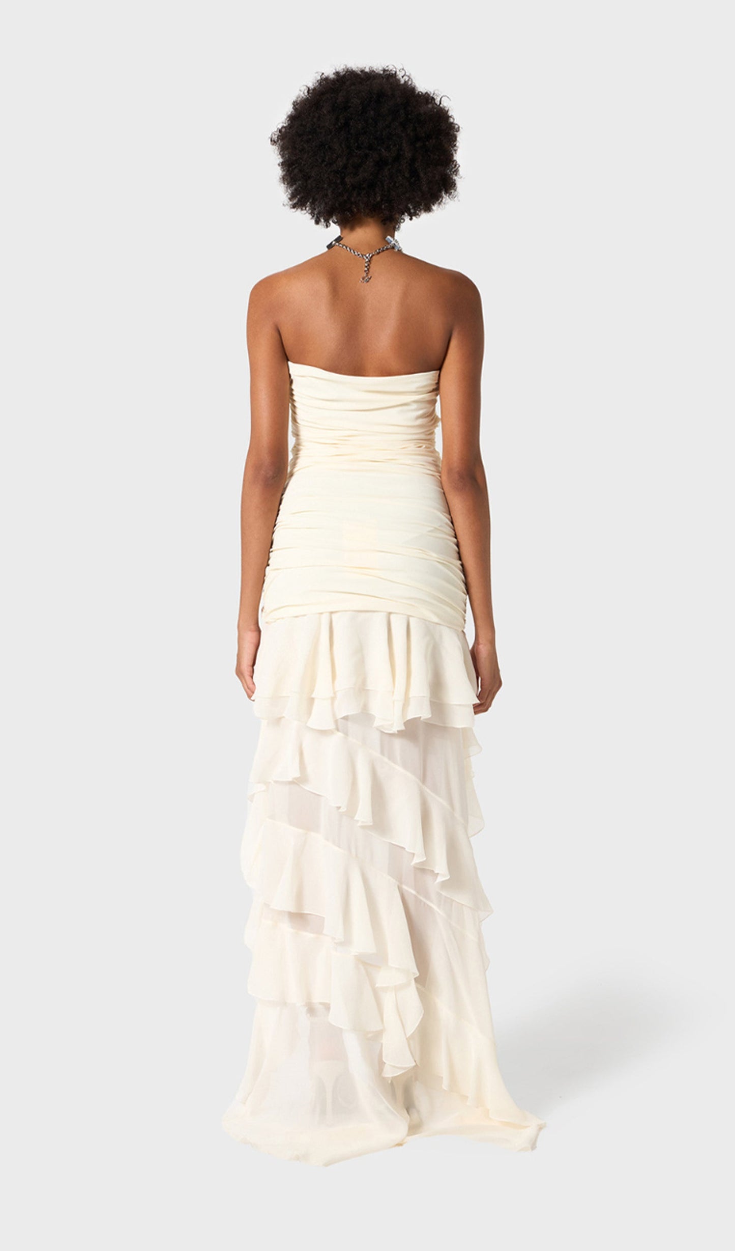 Bustier Chiffon Flounces Midi Dress