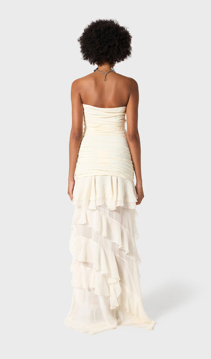 Bustier Chiffon Flounces Midi Dress