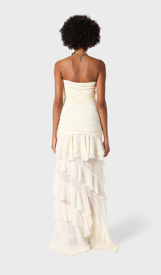 Bustier Chiffon Flounces Midi Dress