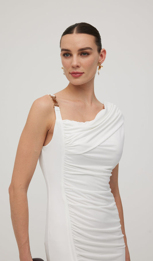 Asymmetric Metallic  Sleeveless Midi Dress