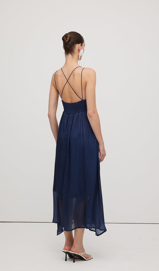 Deep V Neckline Open Back Midi Dress