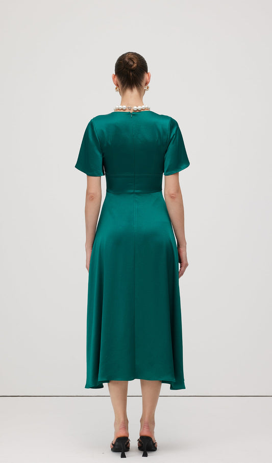 V Neck Evening Midi Dress