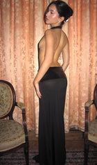 Draped Cowl Neck Open Back Maxi Dress