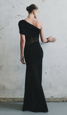 One Shoulder Mesh Maxi Dress