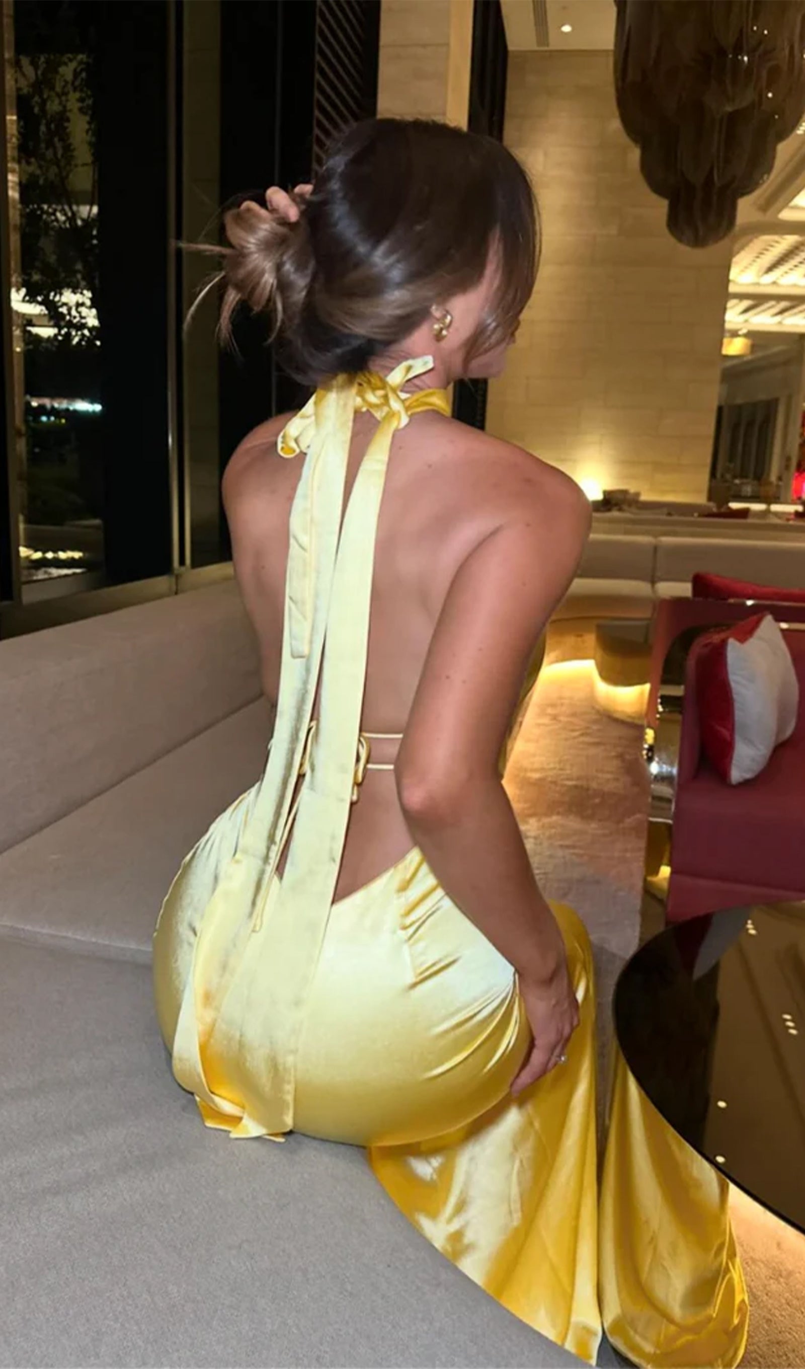 Deep V Neck Satin Maxi Dress