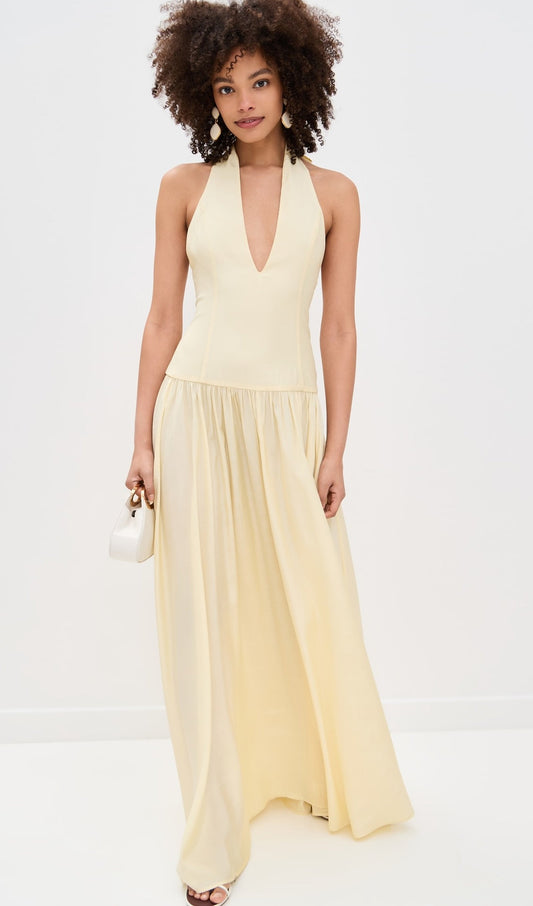 Halter V Neck Maxi Dress