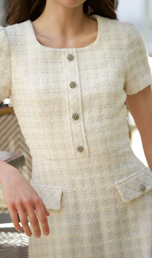 Tweed Square Neckline Mini Dress
