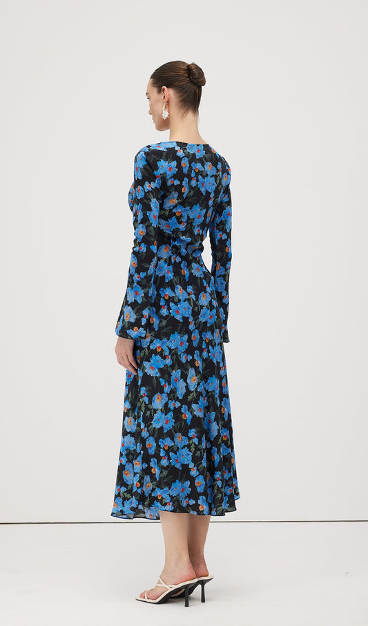Floral Print Silk Midi Dress
