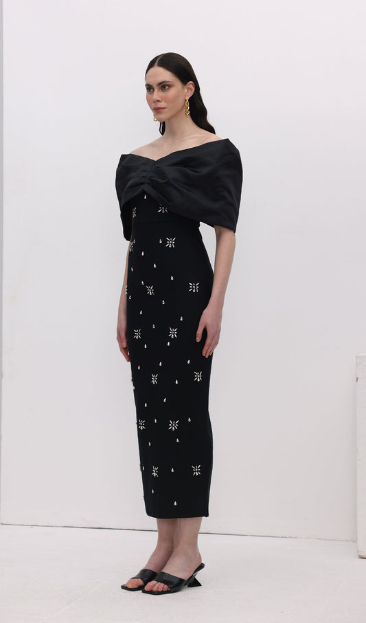 Off Shoulder Diamond Midi Dress