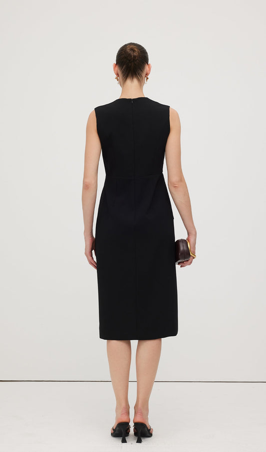 Sleeveless V Neck Pleated Midi Dress