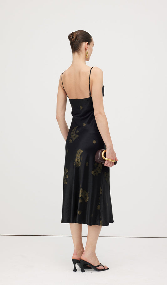 Floral Satin V-Neck Midi Slip Dress