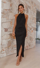 Halter Neck Ruched Bottom Midi Dress