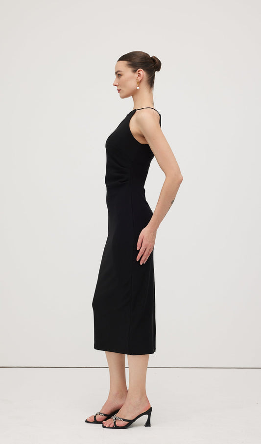 Solid Keyhole Cutout Midi Dress