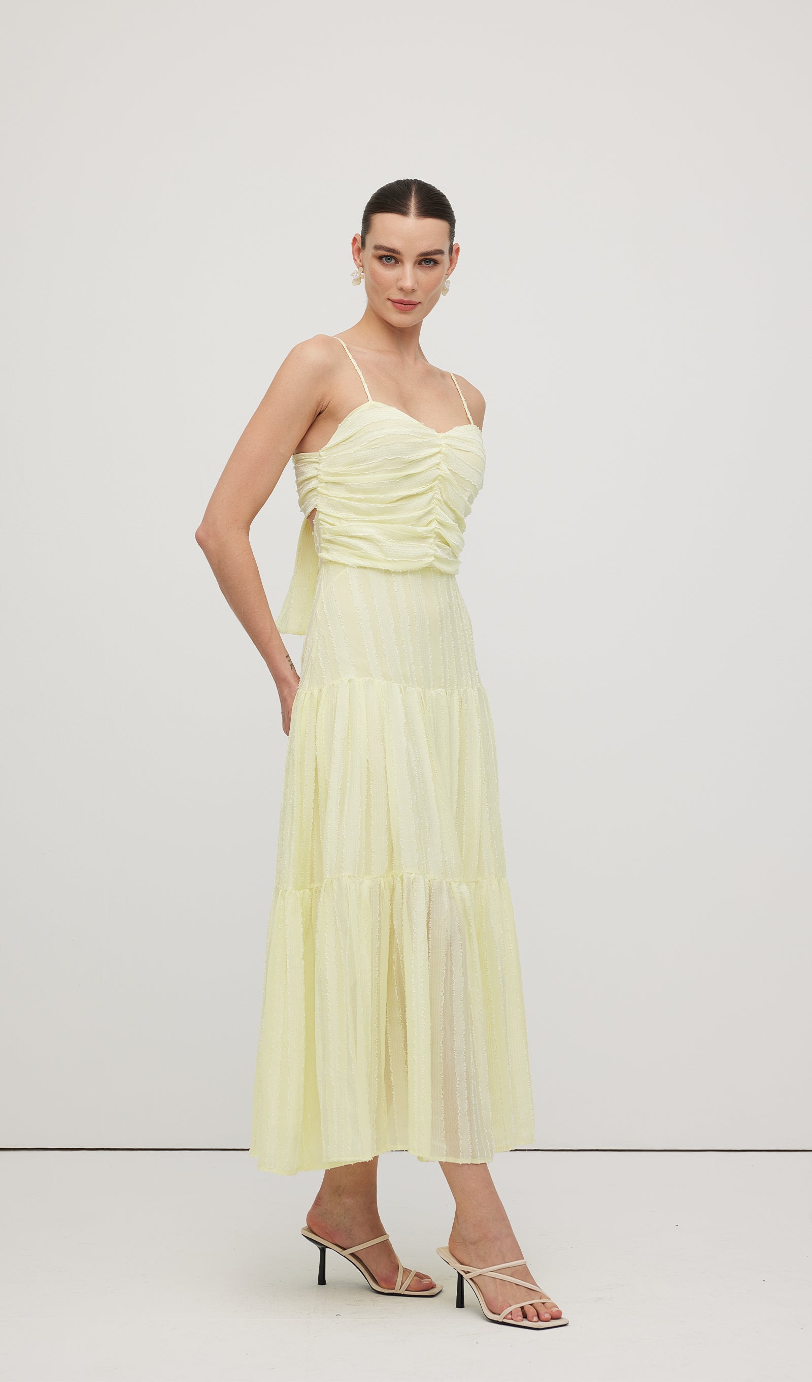 Pleated Backless Tiered Cami Midi Dress