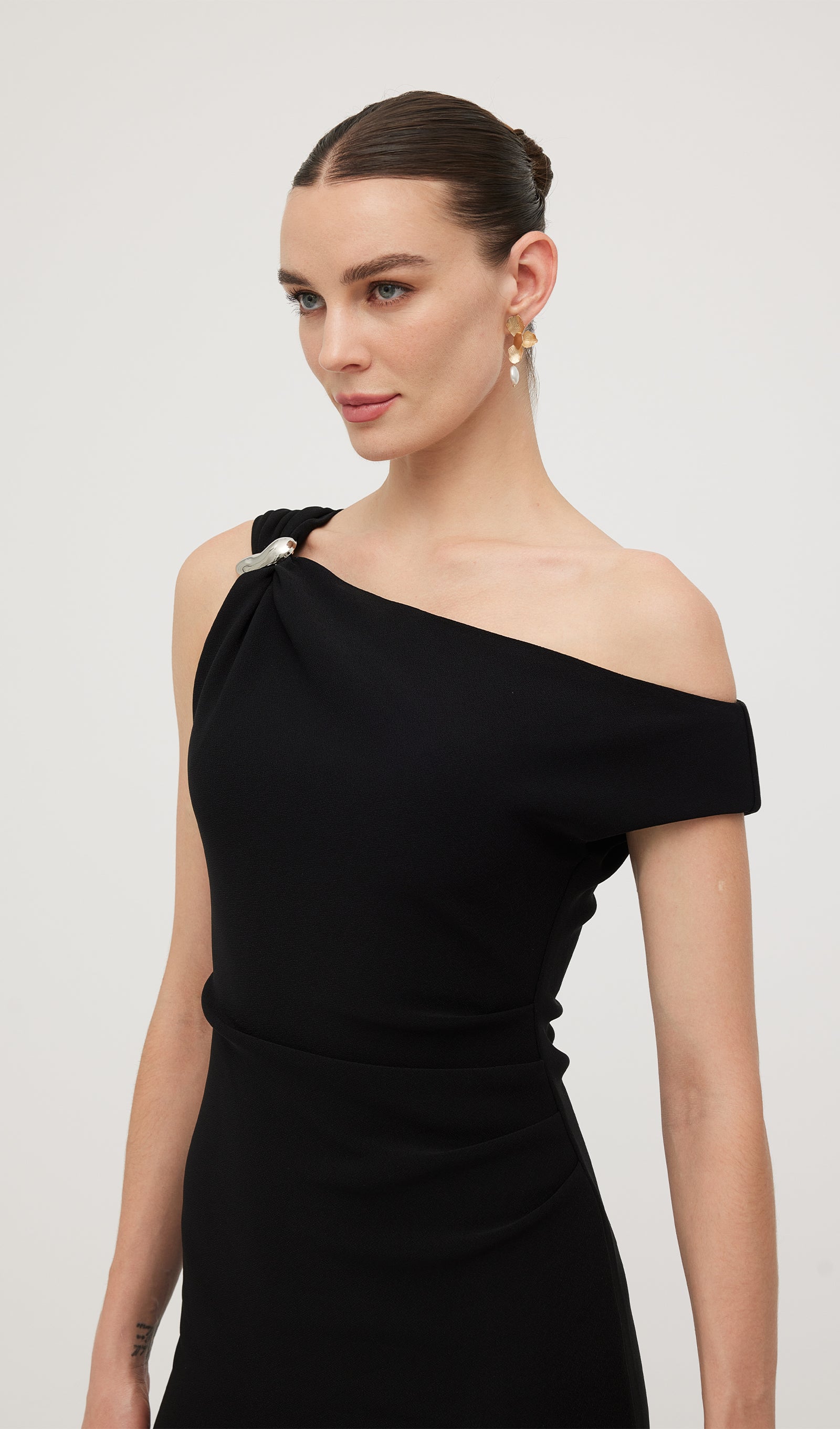 Asymmetric Metallic Midi Dress