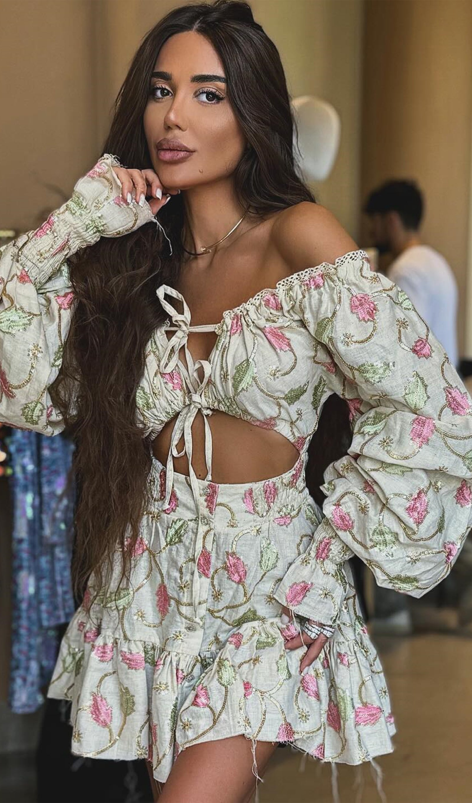 Lace Up Mini Dress Two Piece Set