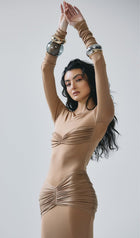 Slim Fit Plain Pleated Maxi Dress