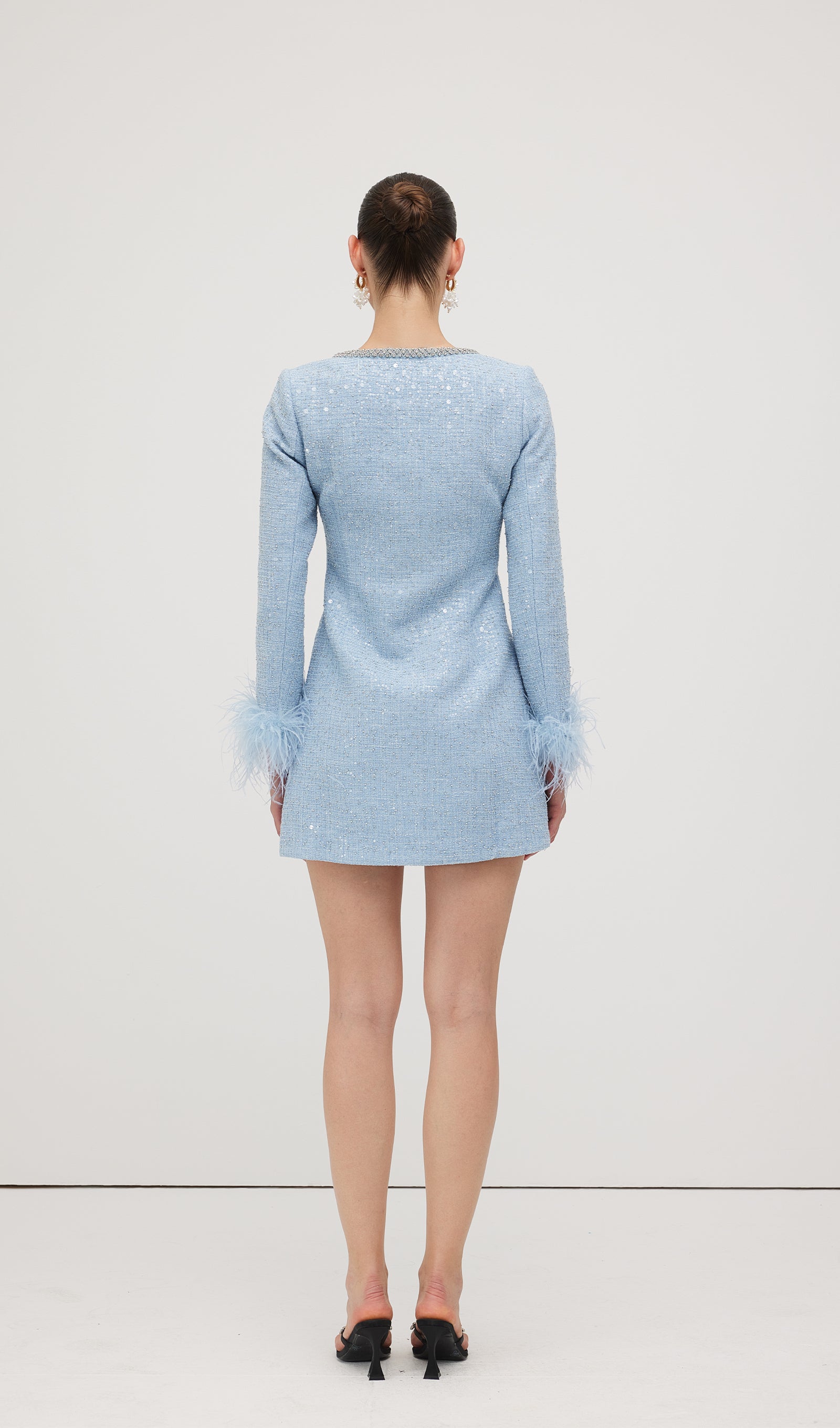 Sequin Boucle Feather Mini Dress