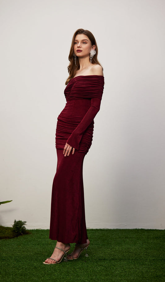 Jersey Draped Off-shoulder Maxi Dress