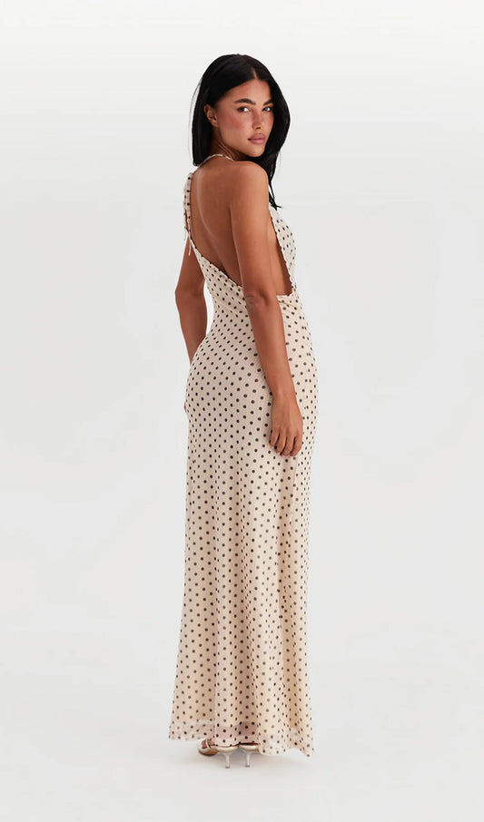Asymmetric Cowl Polka Dot Maxi Dress