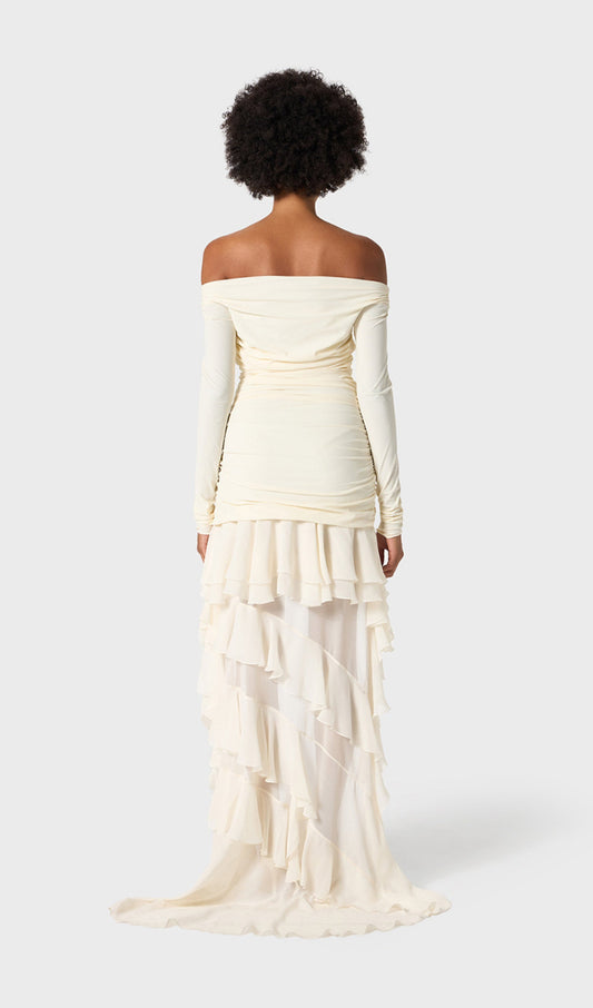 Jersey With Chiffon Train Mini Dress