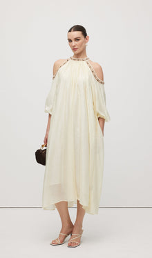 Embroidered Off Shoulder Midi Dress