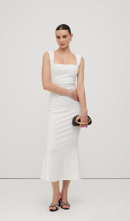 Square Neck Crepe Midi Dress