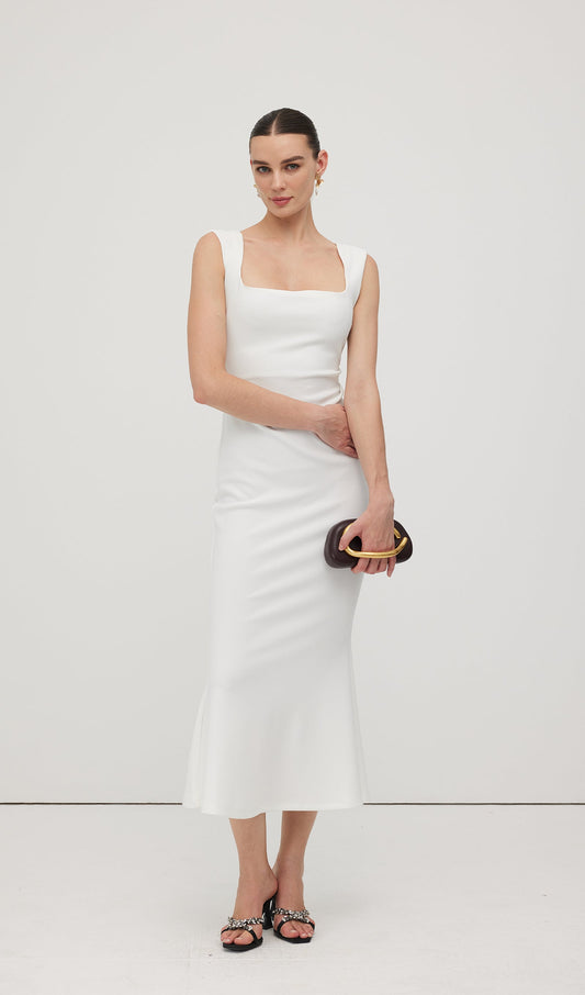 Square Neck Crepe Midi Dress