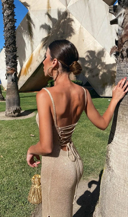 Knitted Halter Back Maxi Dress