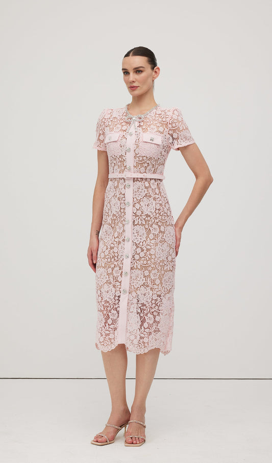Lace Diamante Bow Midi Dress