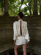 Satin ruched long-sleeve backless dress