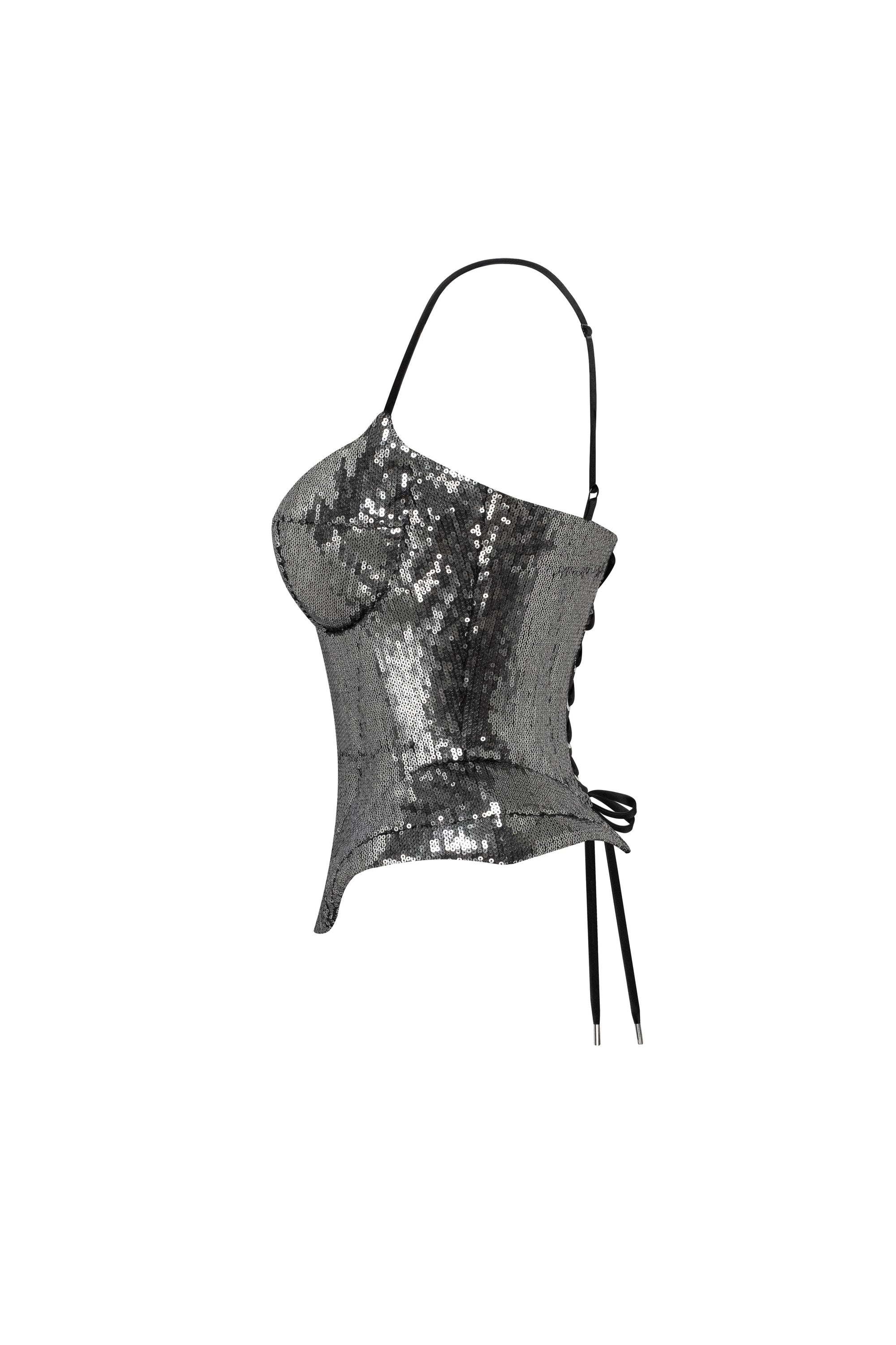 Sequin Spaghetti Strap Corset Top and Skirt Two-Piece Set