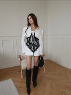 V-Neck Lace-Splicing Blazer-Style Long-Sleeve Mini Dress