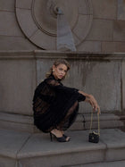 V-Neck Front-Center Cut-Out Set-In -Sleeve Ruched Cocoon Lace Dress