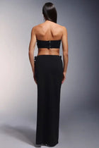 3D Floral Strapless Crop Top with Asymmetrical Waist Design & Tassel High-Slit Maxi Skirt