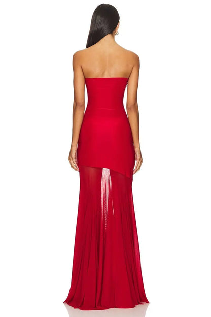 Strapless Bodycon Mesh Paneling Maxi Dres – Elegant Party & Evening Wear