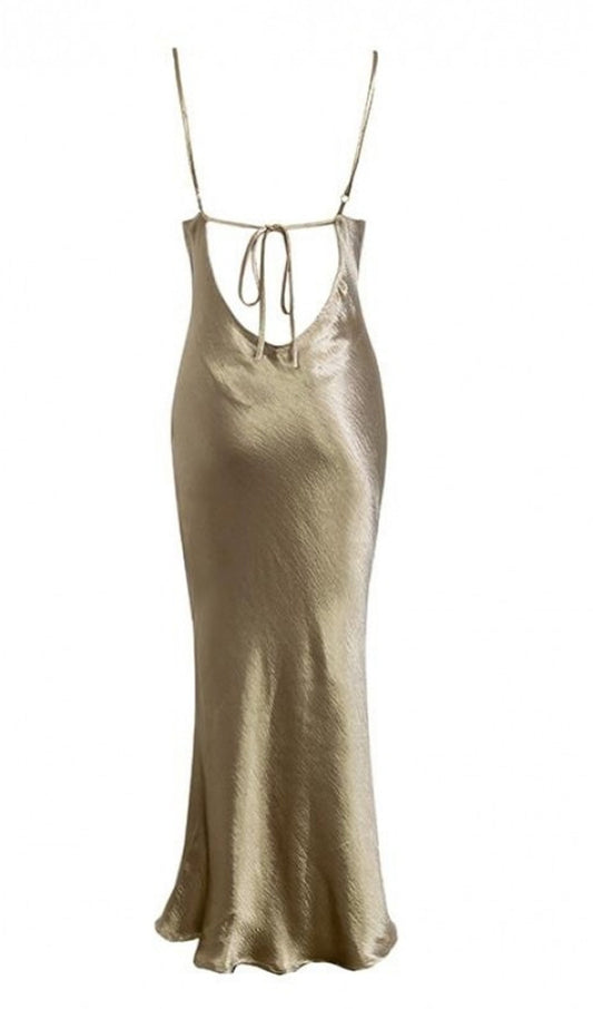 Satin Cowl Neck Backless Slip Dress