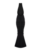 High-Neck Sleeveless Backless Ruched Black Maxi Dress