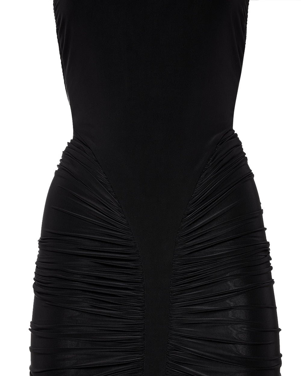 High-Neck Sleeveless Backless Ruched Black Maxi Dress