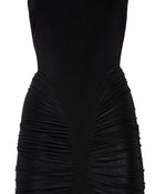 High-Neck Sleeveless Backless Ruched Black Maxi Dress