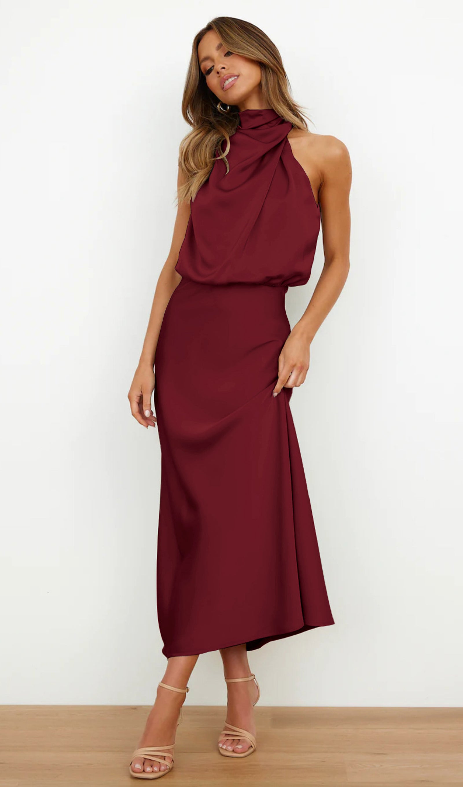 Asymmetric Satin Midi Dress