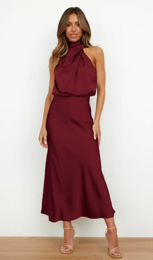 Asymmetric Satin Midi Dress