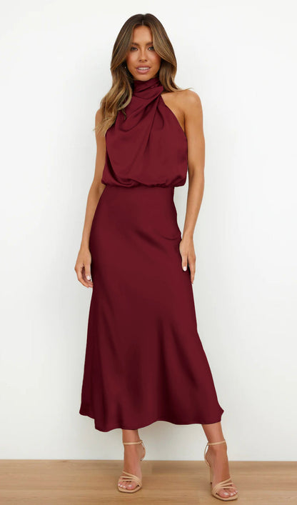 Asymmetric Satin Midi Dress