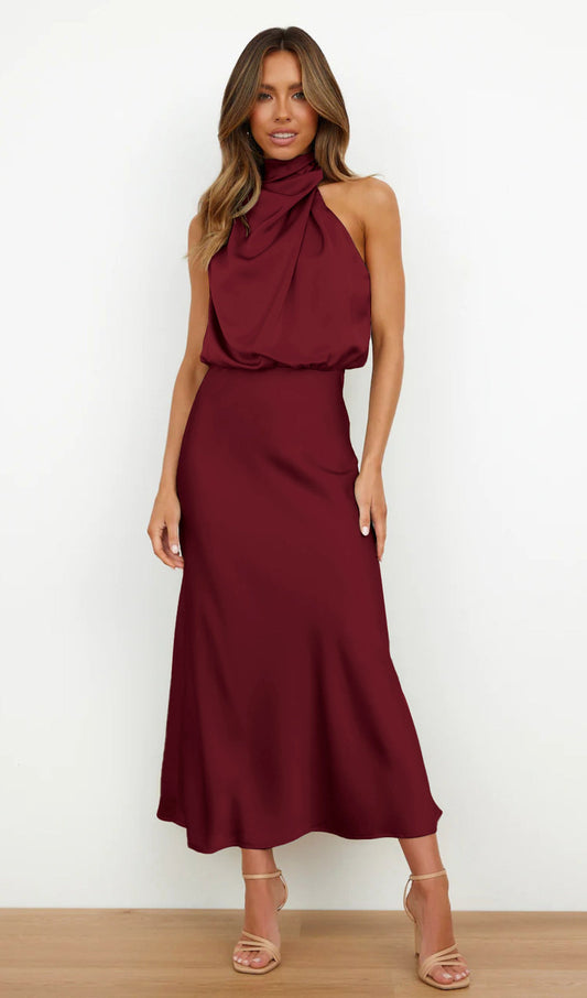 Asymmetric Satin Midi Dress