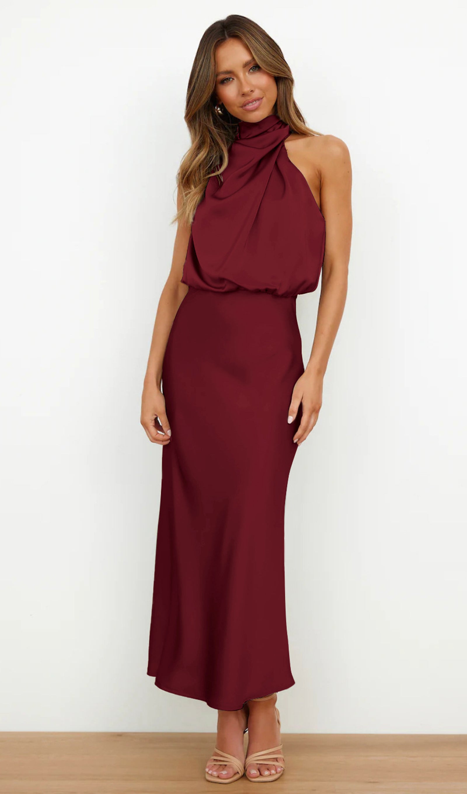 Asymmetric Satin Midi Dress
